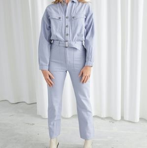 & other stories light blue belted jumpsuit size 2